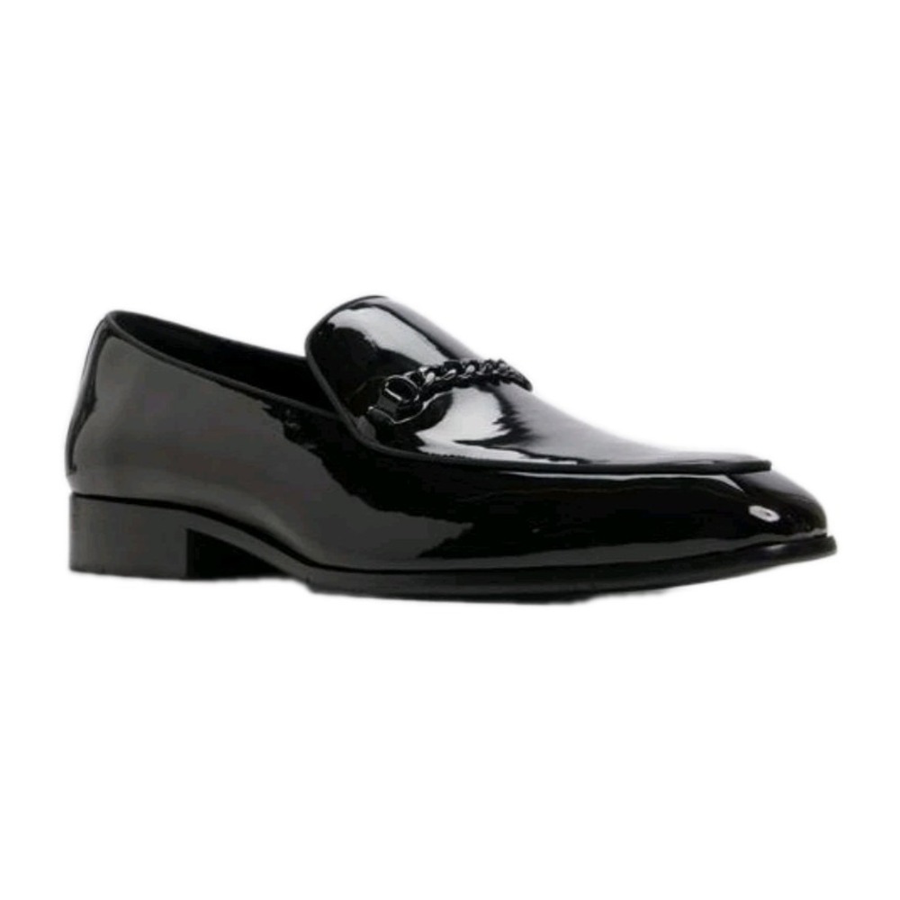 Aldo Men's Umo Black Patent Loafer With Chain Pillow Tech Flex Sz 9.5 NEW! $168